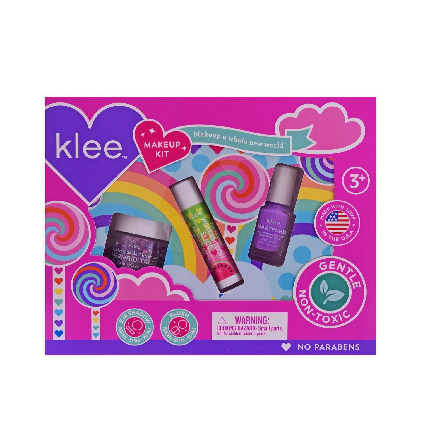 Swirling Purple Non-Toxic Play Makeup Kit with Bioglitter Gel, Water-Based Nail Polish, and Lip Shimmer