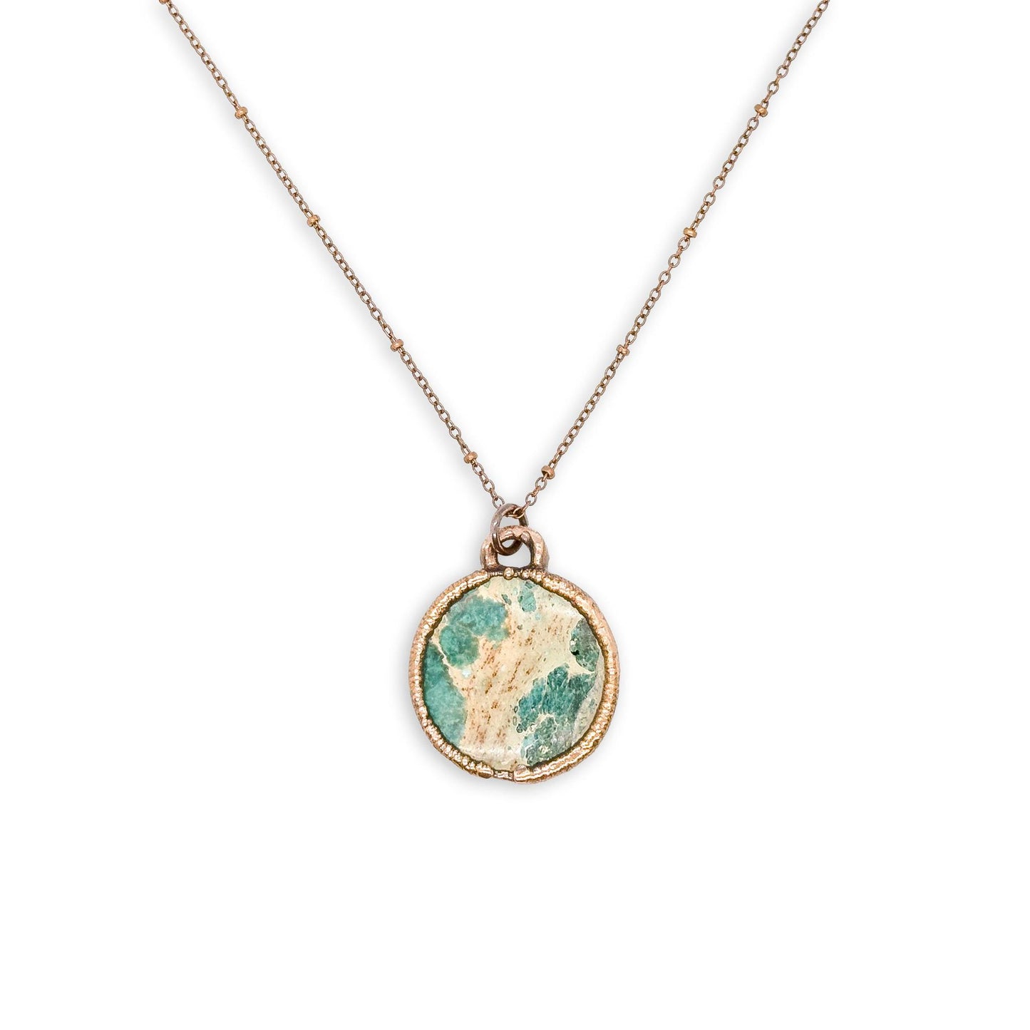 Electroformed Round Imperial Jasper Pendant Necklace on 18″ Copper Chain