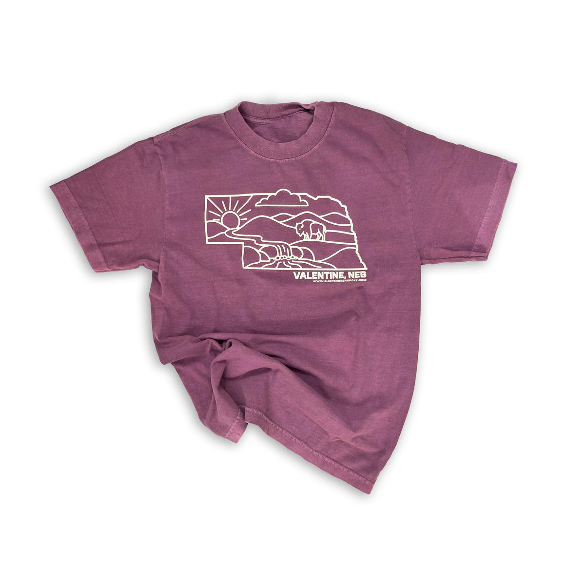 Faded Berry “Valentine, Neb” Nebraska State Sandhills & Bison Heavyweight Garment-Dyed Graphic Tee
