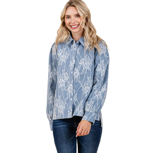 Ashley Denim Lace Button Up