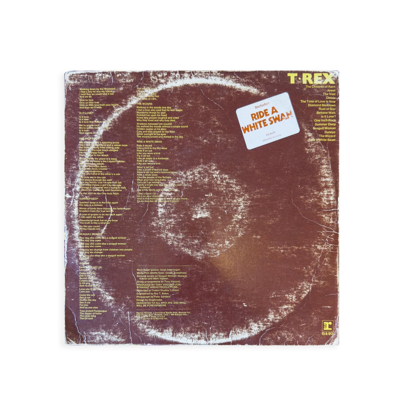 T. Rex “T. Rex" White Label Promo Vinyl Record – 1971 US Santa Maria Press with White Cover