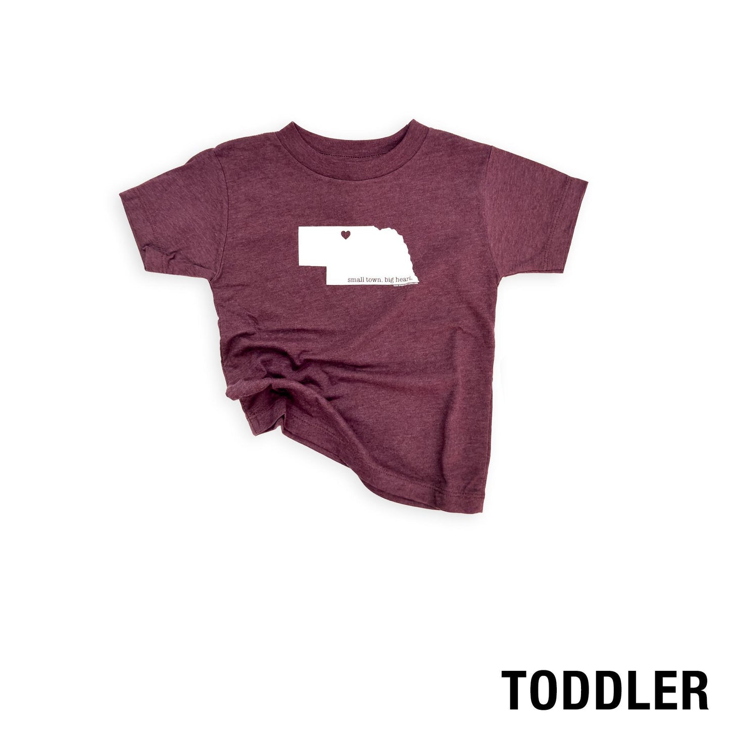 Toddler Heather Maroon “Small Town. Big Heart.” Valentine, Nebraska State Graphic Tee