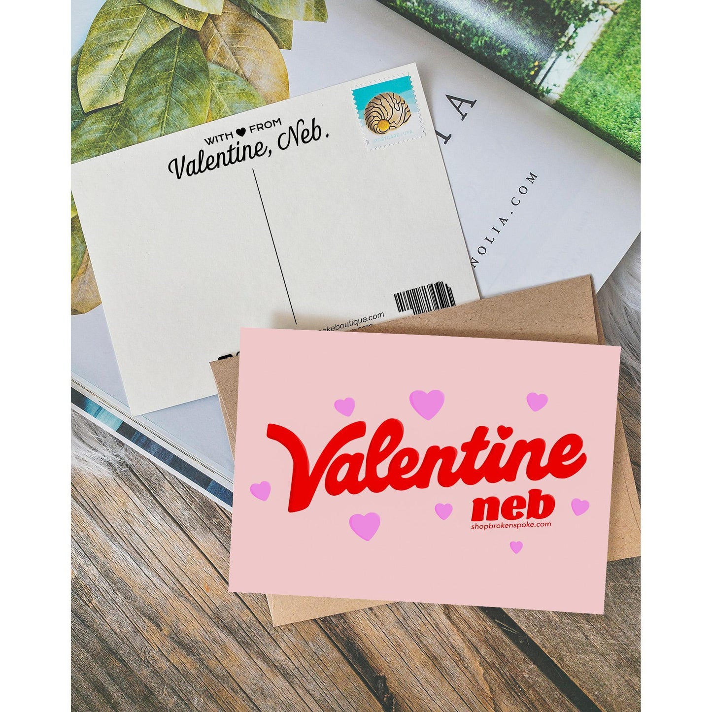 Red & Pink “Valentine, Neb" with Hearts Eco Postcard/Greeting Cards