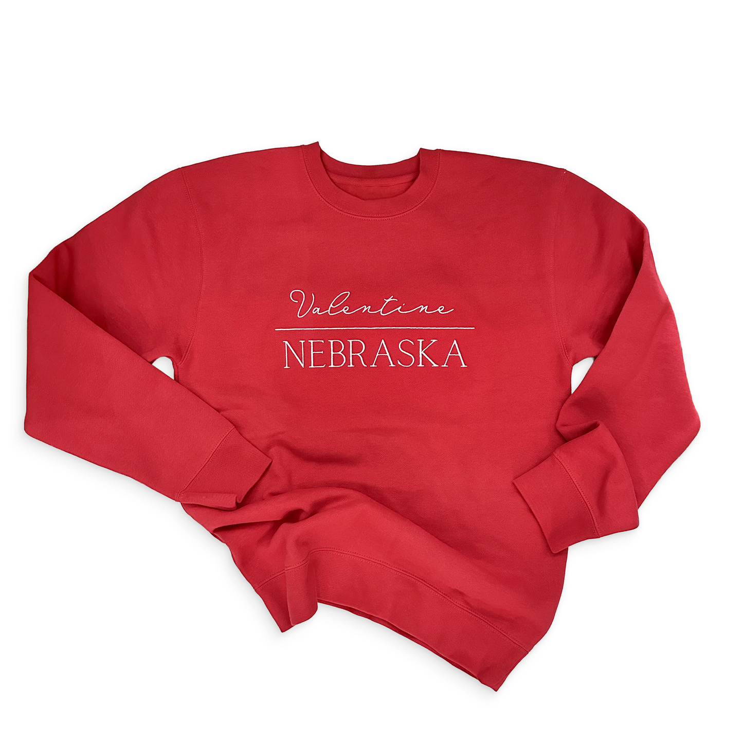 Red “Valentine Nebraska" Embroidered Heavyweight Graphic Sweatshirt