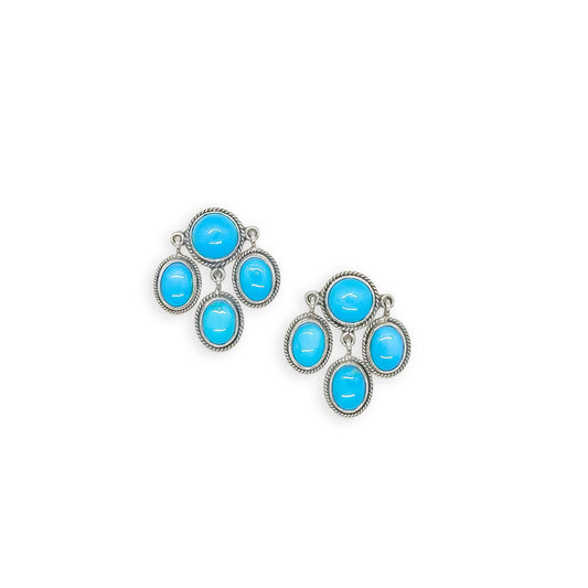 Navajo Sleeping Beauty Turquoise Sterling Silver Dangle Stud Earrings by Zia