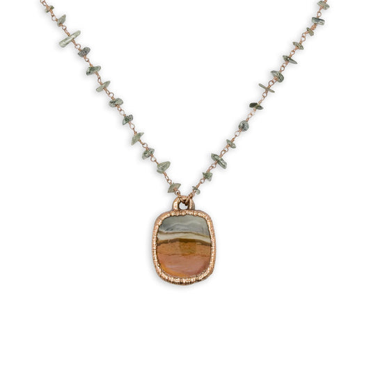 Square Sandhills Picture Jasper Pendant Necklace on 16″ Beaded Copper Chain