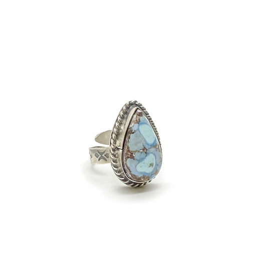 Navajo Teardrop Golden Hills Turquoise Sterling Silver Ring - Adjustable Size