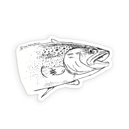 Black & White Hand-Drawn Rainbow Trout Vinyl Sticker