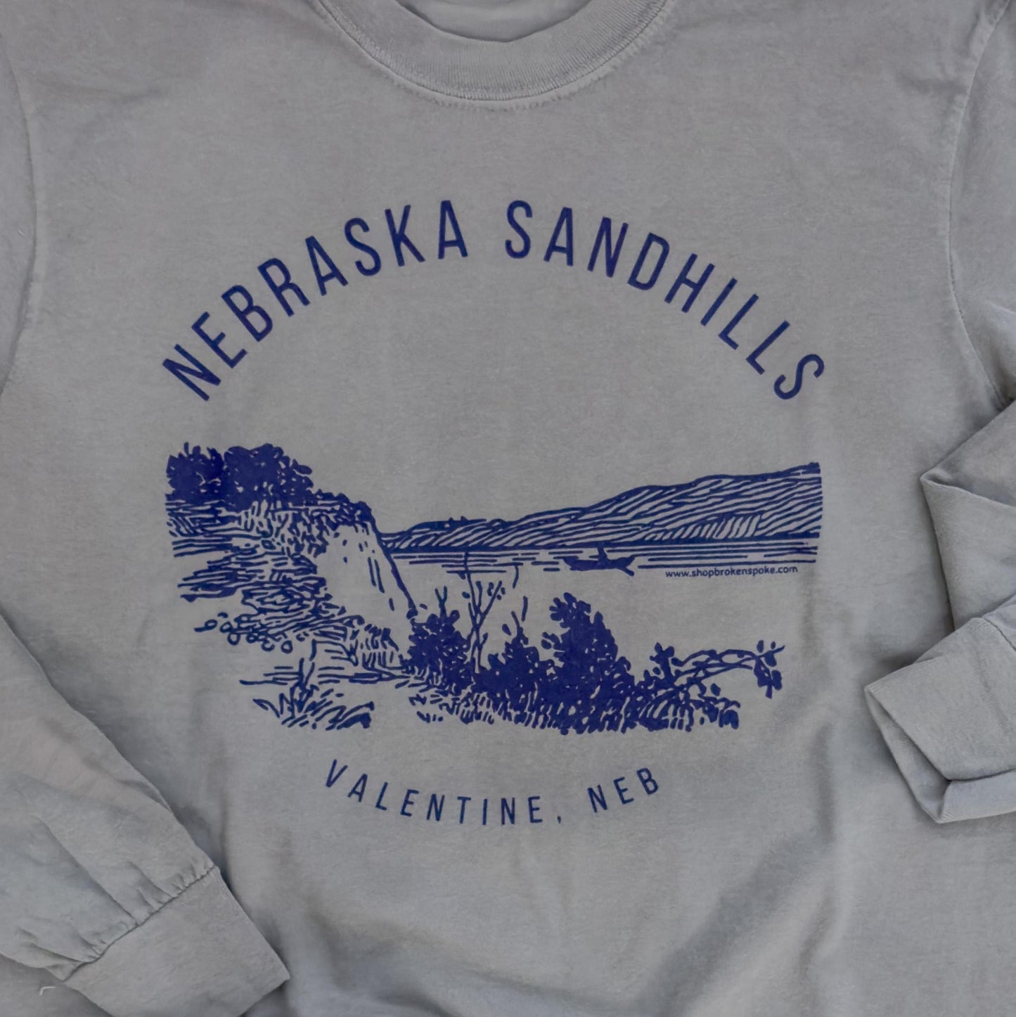 Garment Dyed Grey “Nebraska Sandhills: Valentine, Neb” Heavyweight Graphic Long Sleeve Tee
