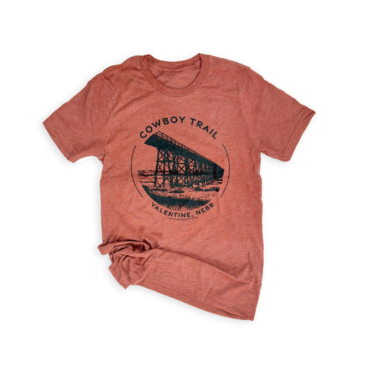 Clay Triblend “Cowboy Trail: Valentine, Nebr” Railroad Bridge Graphic Tee