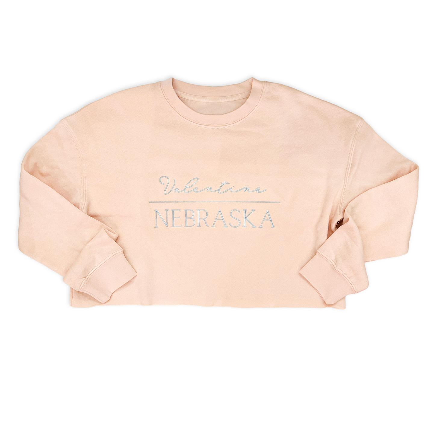 Women's Blush “Valentine Nebraska" Embroidered Lightweight Crop Graphic Sweatshirt