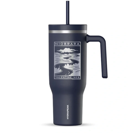 Navy 40oz “Niobrara: Valentine, Neb” Block Print Double Insulated Voyager Tumbler