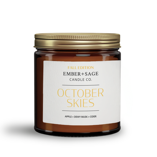 October Skies | Fall Edition | Hand-Poured Soy Coconut Wax Candle | 16oz with Double Wick