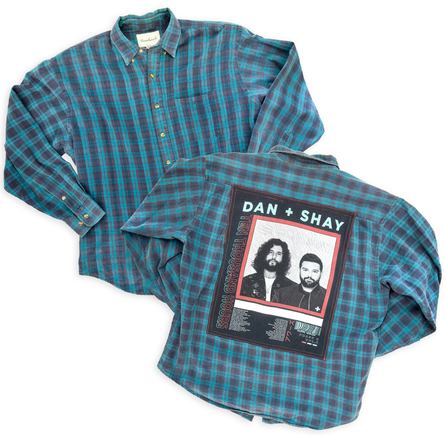 Vintage Greatland Plaid Flannel with 2019 Dan + Shay "Ten Thousand Hours" Graphic Band Tee Patch