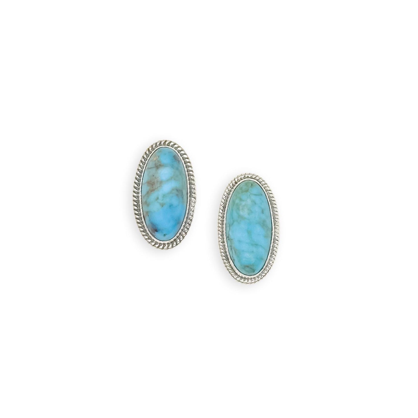 Navajo Candelaria Turquoise Large Sterling Silver Stud Earrings