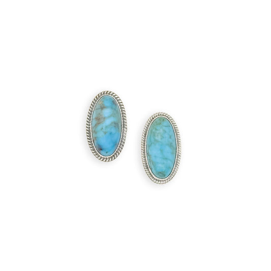 Navajo Candelaria Turquoise Large Sterling Silver Stud Earrings