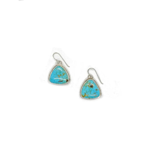 Navajo Sterling Silver Triangle Earrings with King’s Manassa Turquoise by Glenn & Irene Sandoval