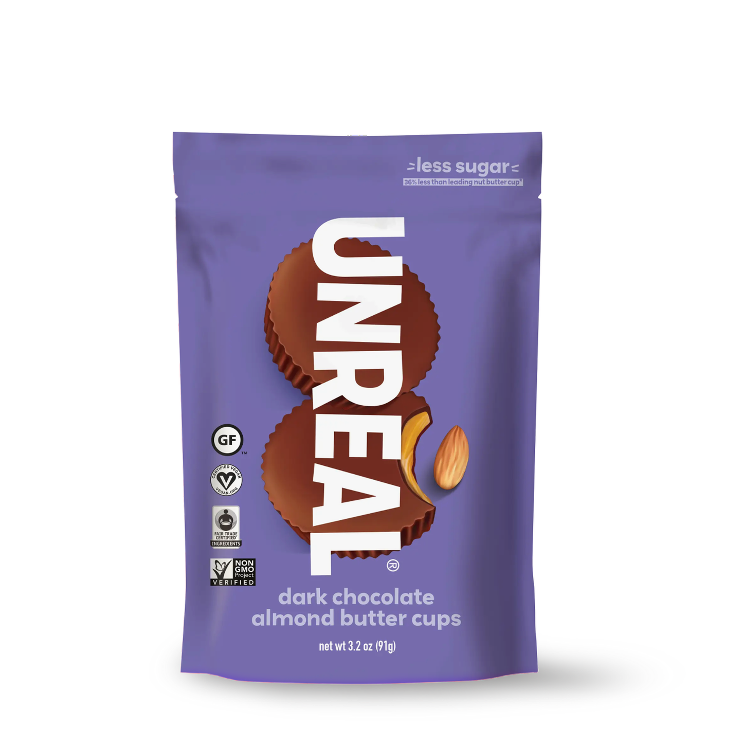 Unreal Dark Chocolate Almond Butter Cups - Less Sugar, Made with Fair Trade Ingredients