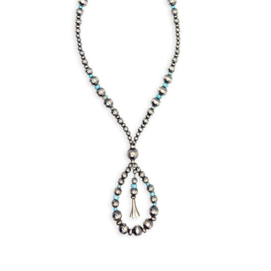 Navajo Pearl Sterling Silver Necklace with Sleeping Beauty Turquoise Accent