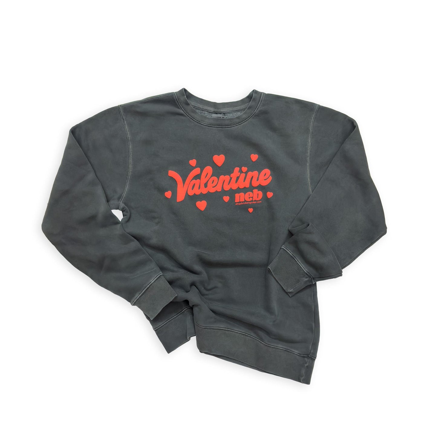 Washed Black “Valentine Neb" Hearts Puff Print Midweight Pigment-Dyed Graphic Sweatshirt
