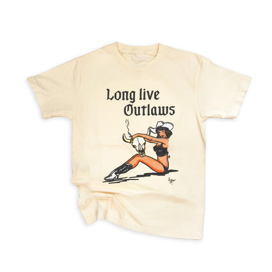 Bone "Long Live Outlaws" Western Pinup Tattoo Graphic Tee