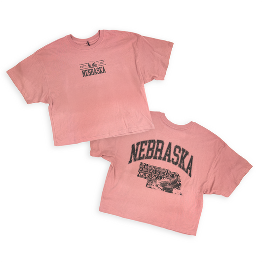 Dusty Rose Nebraska Football Crop Graphic Tee