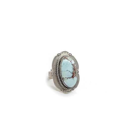 Navajo Oval Golden Hills Turquoise Sterling Silver Ring - Adjustable Size