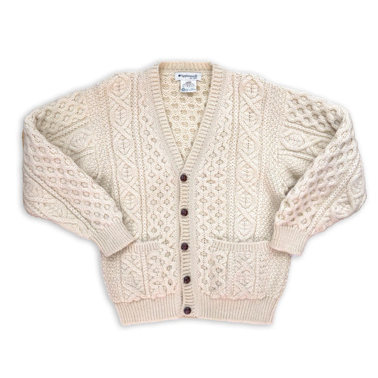 Vintage Natural Pure New Wool Irish Knit Cardigan Sweater