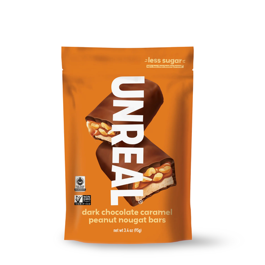 Unreal Dark Chocolate Caramel Peanut Nougat Bars - Less Sugar, Made with Fair Trade Ingredients