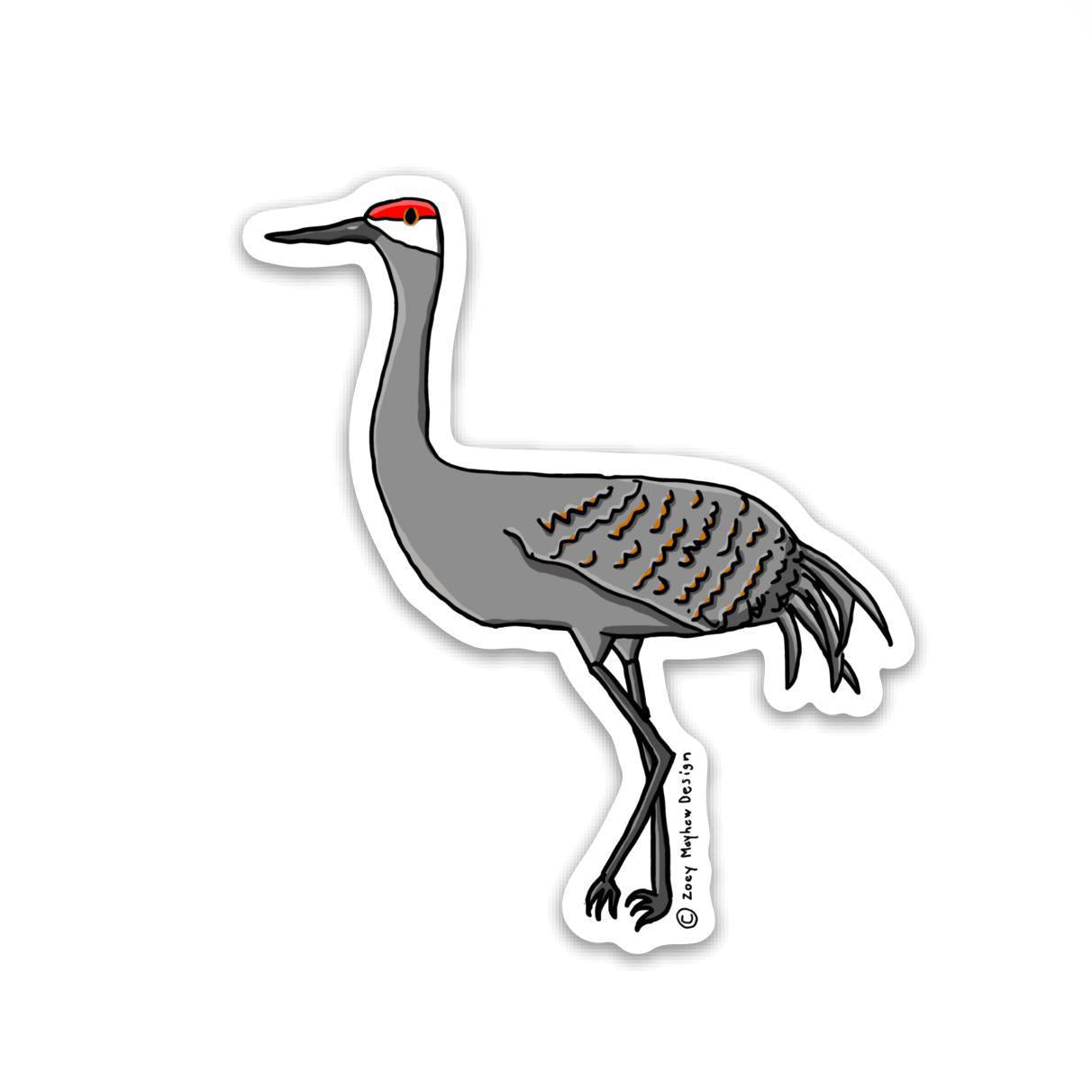 Cute Hand-Drawn Nebraska Sandhills Crane Vinyl Sticker