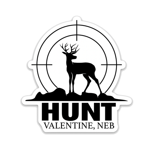 Black and White "Hunt Valentine Neb." Deer Scope Vinyl Sticker