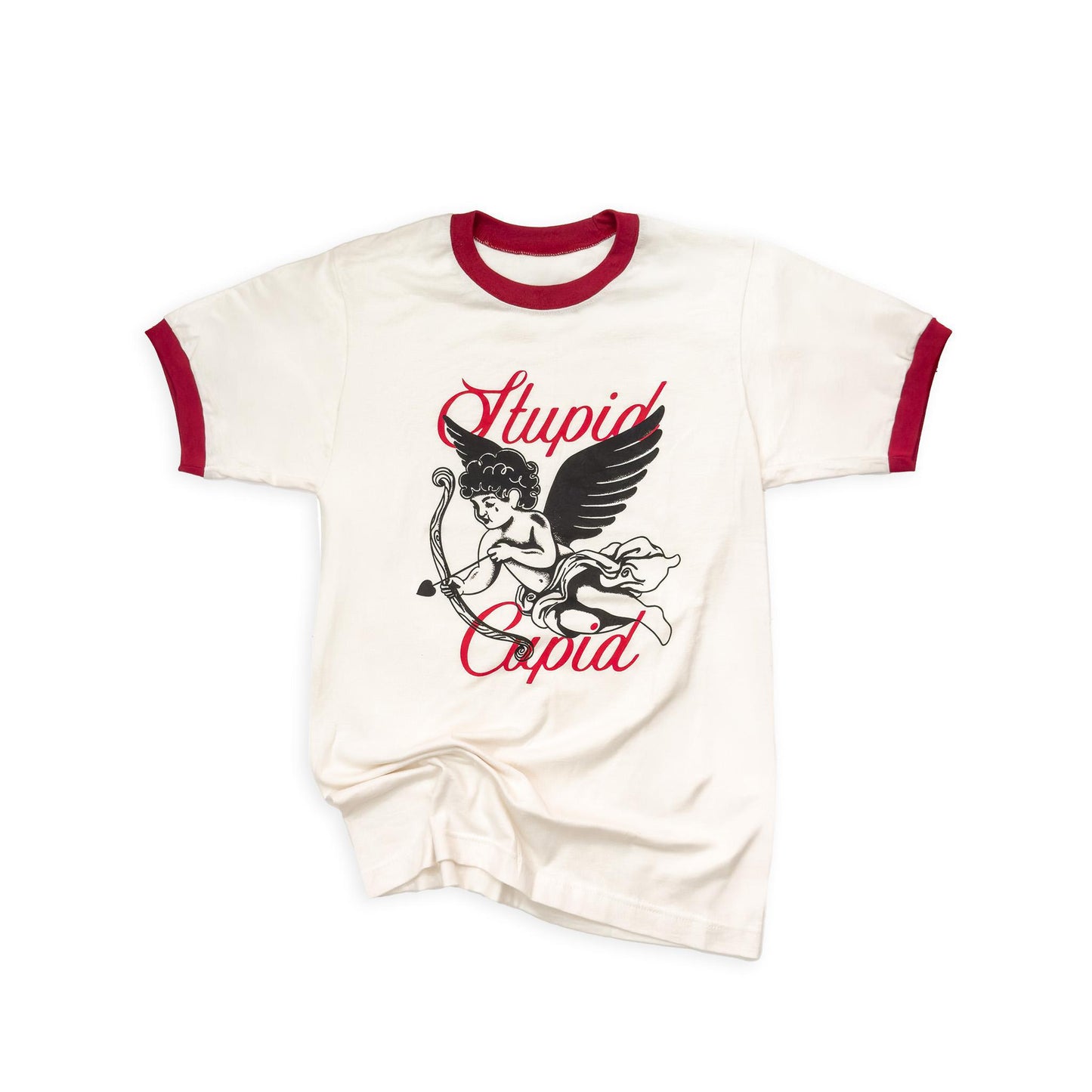 Natural with Red "Stupid Cupid" Anti-Valentine's Day Graphic Ringer Tee