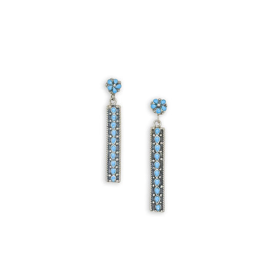 Navajo Sleeping Beauty Turquoise Sterling Silver Dangle Bar Earrings