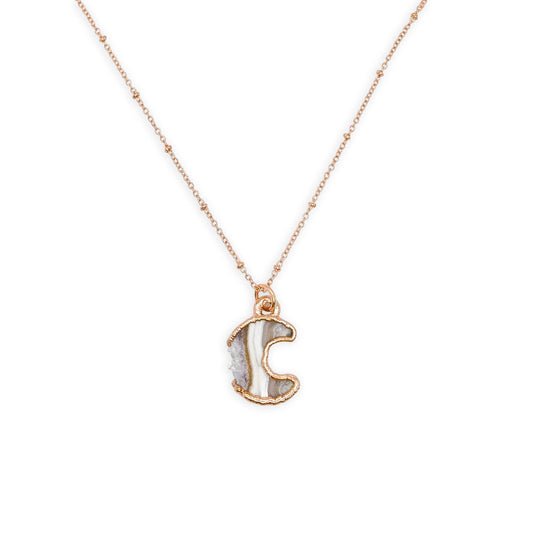 Electroformed Crescent Moon Amethyst Pendant Necklace on 18″ Copper Chain