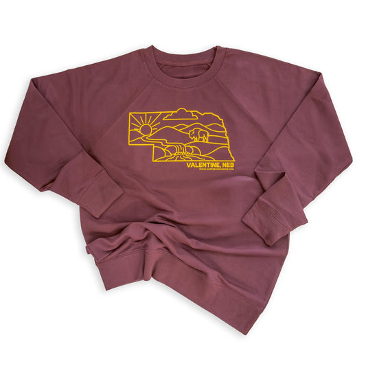 Port Wine “Valentine, Neb” State Sandhills Lightweight Terry Graphic Sweatshirt