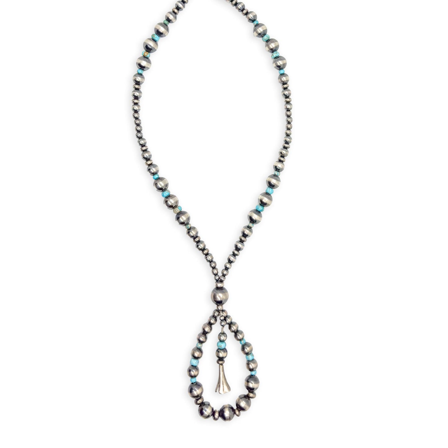 Navajo Pearl Sterling Silver Necklace with Sleeping Beauty Turquoise Accent