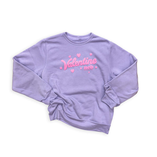 Lavender “Valentine Neb" Hearts Puff Print Sponge Fleece Graphic Sweatshirt