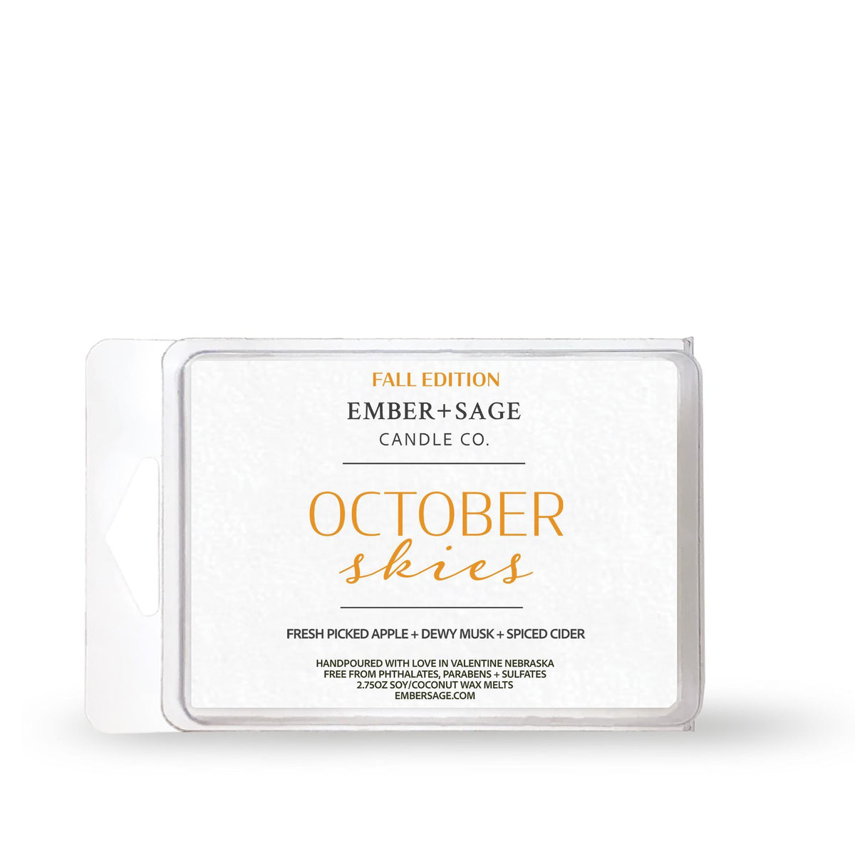 October Skies | Fall Edition | Hand-Poured Soy Coconut Wax Melt | 2.75oz