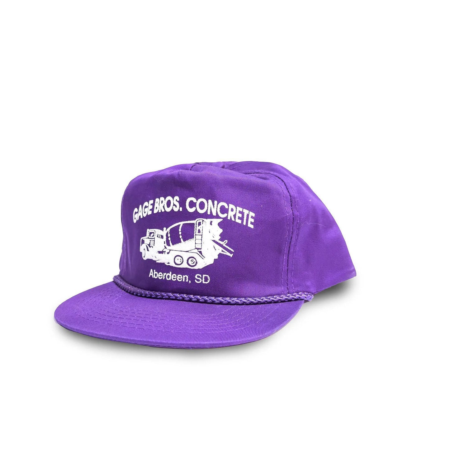 Vintage 1980’s Purple “Gage Bros. Concrete: Aberdeen, SD” Rope Trucker Hat with Adjustable Snapback Closure