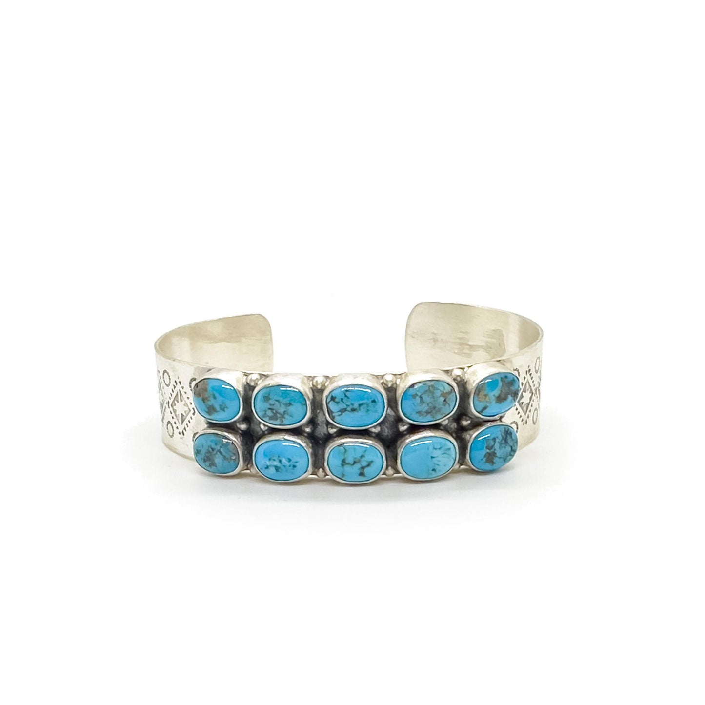Navajo Sleeping Beauty Turquoise Ten-Stone Sterling Silver Cuff Bracelet by Zia