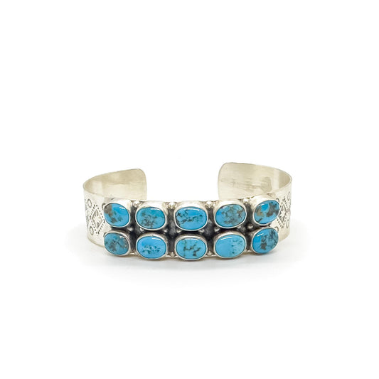 Navajo Sleeping Beauty Turquoise Ten-Stone Sterling Silver Cuff Bracelet by Zia