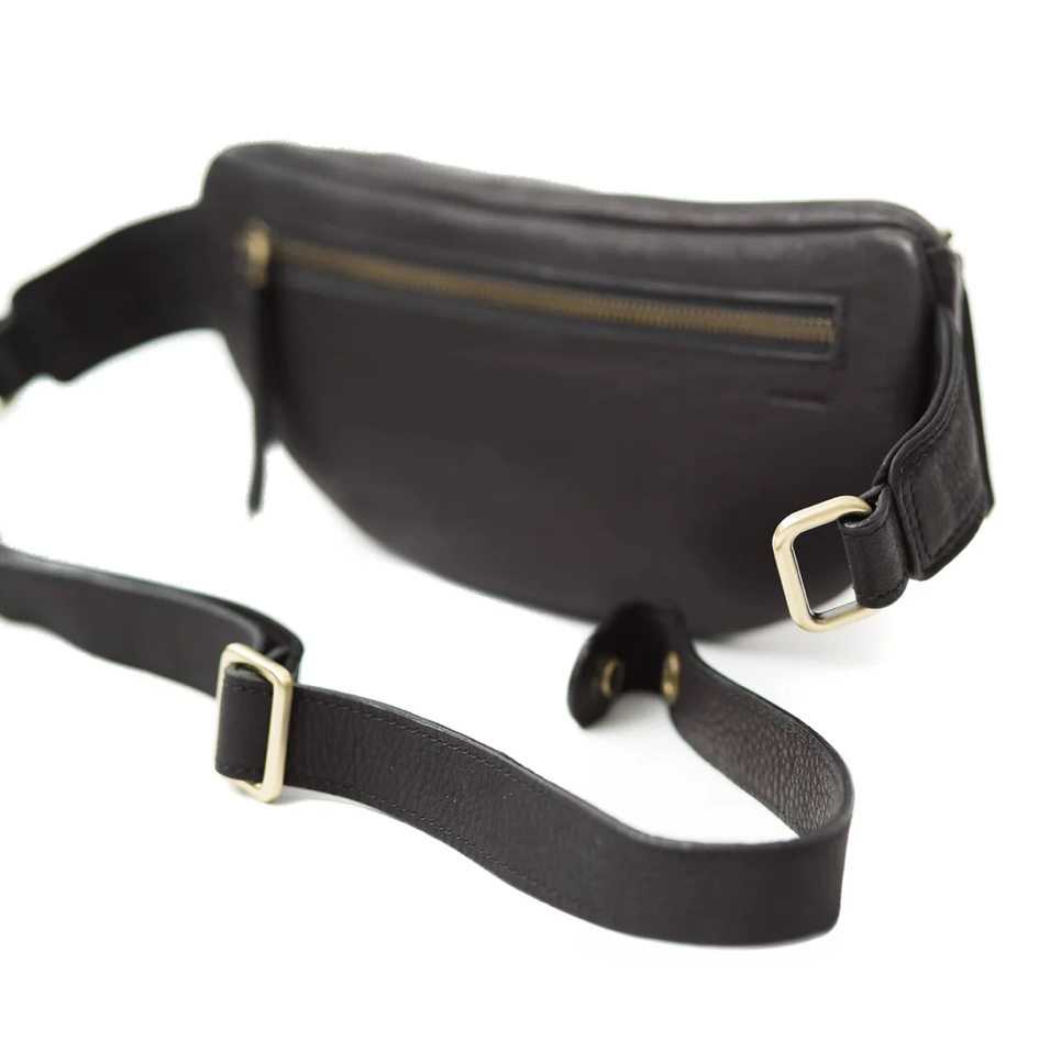 Black Raw Premium Soft Leather Poole Belt Bag