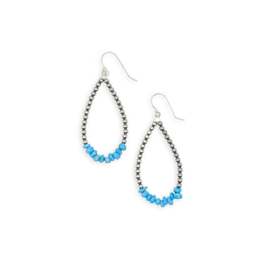 Navajo Sterling Silver Pearls with Kingman Turquoise Chip Earrings