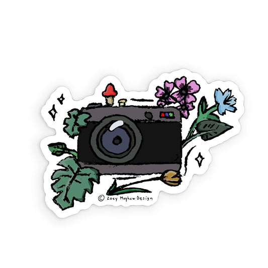 Cute Hand-Drawn Camera in Floral Setting Vinyl Sticker
