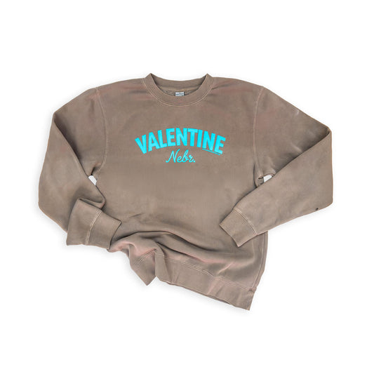 Mushroom Brown “Valentine, Nebr” Puff Print Pigment-Dyed Midweight Graphic Sweatshirt