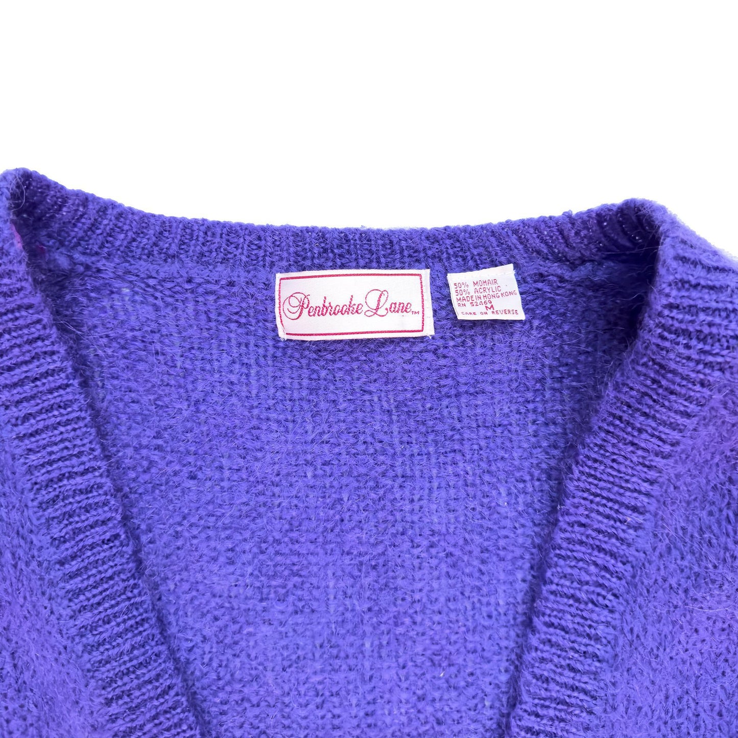 Vintage Purple Mohair Cardigan Sweater with Shoulder Pads — Medium