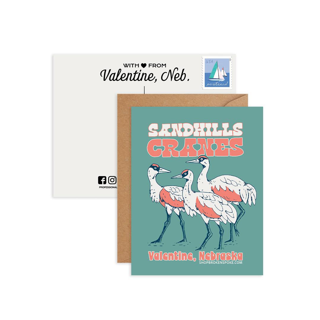 Cute Hand-Drawn “Sandhills Cranes: Valentine: Nebraska” Eco Postcard/Greeting Cards
