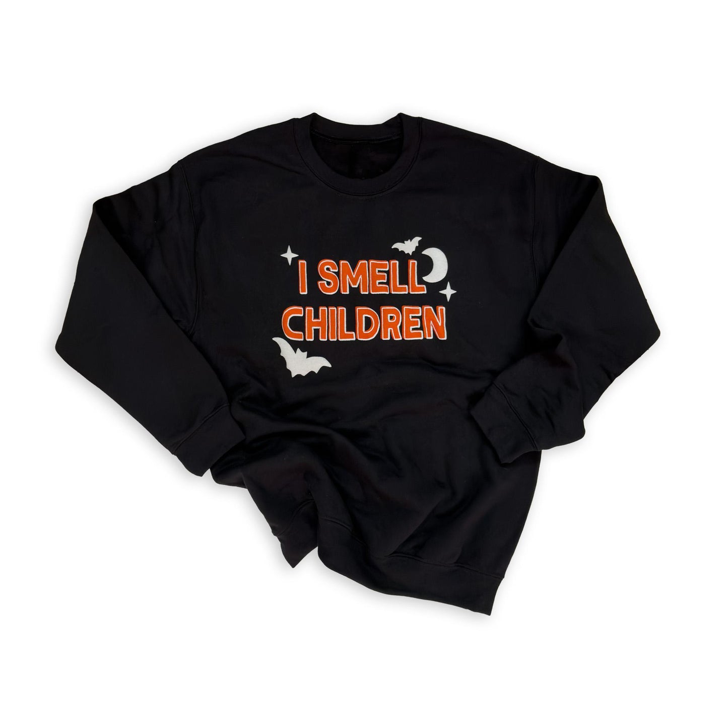 Black "I Smell Children" Puff Print Graphic Sweatshirt