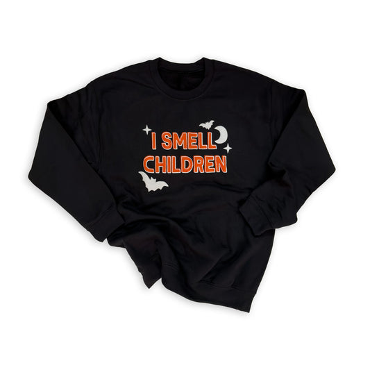 Black "I Smell Children" Puff Print Graphic Sweatshirt