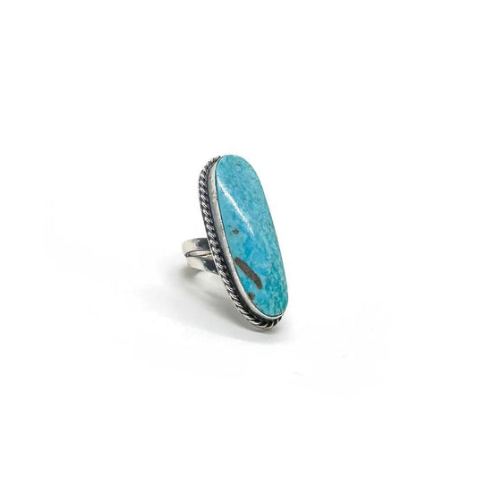 Navajo Sterling Silver Nevada Blue Turquoise Adjustable Ring by Delbert Secatero - Size 7.75